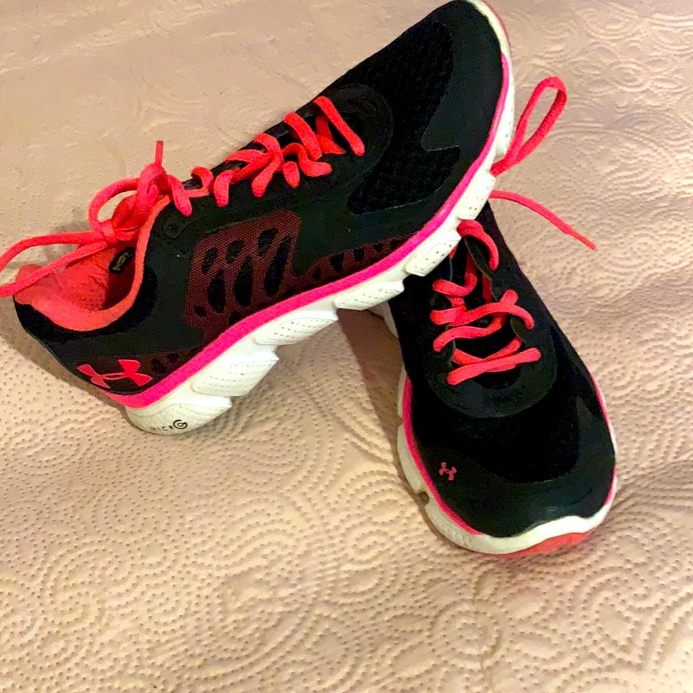 Under armor pink and black sneakers